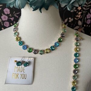 Super Sparkly Multicolor Crystal Necklace, Bracelet and Earring Set